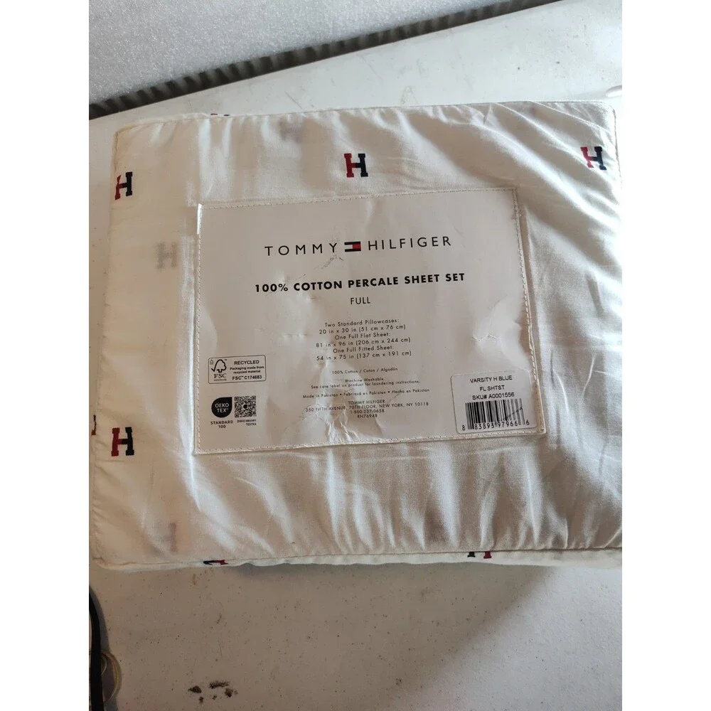 Tommy Hilfiger  Full Size 100% Cotton Percale Sheet Set White 